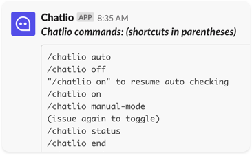 Slack commands screenshot